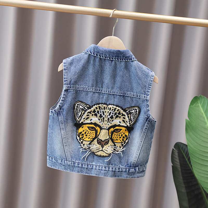 2024. aasta suvepoiste mood Multifilm Muster kiri nööp Revääritasku Teksast vest mantel Lasteriided 1-6 a