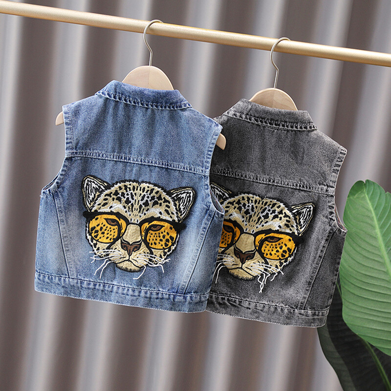 2024. aasta suvepoiste mood Multifilm Muster kiri nööp Revääritasku Teksast vest mantel Lasteriided 1-6 a