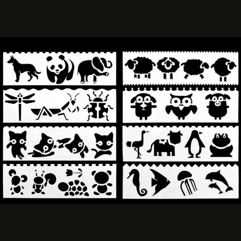 Χαριτωμένα στένσιλ σε σχήμα ζώου DIY Ζωγραφική Scrapbooking Χρώμα Ανάγλυφο άλμπουμ Διακοσμητική κάρτα Κοίλο Πρότυπο 8 τμχ/Σετ