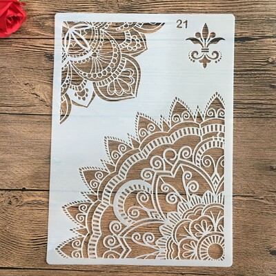 A4 29 * 21 cm Mandala DIY šablone Zidne slike Spomenar Bojanje Reljefni album Ukrasni papirnati predložak kartice Šablona za tortu