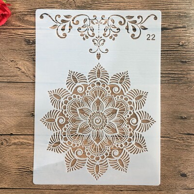 A4 29 * 21 cm Mandala DIY šablone Zidne slike Spomenar Bojanje Reljefni album Ukrasni papirnati predložak kartice Šablona za tortu