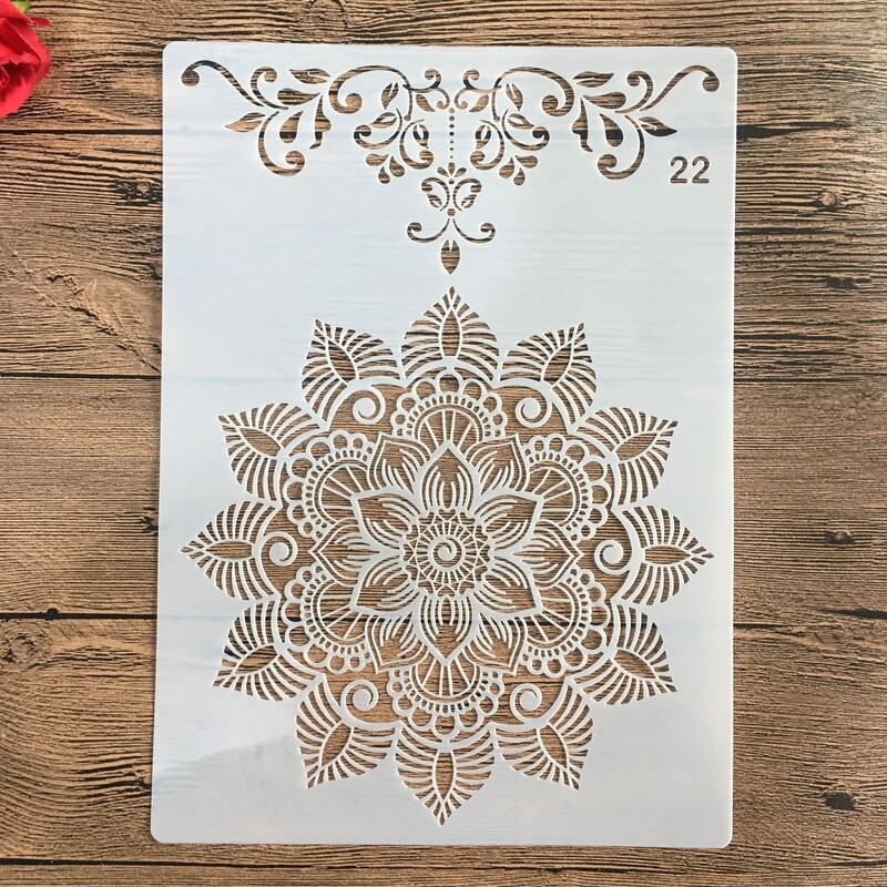 A4 29 * 21 cm Mandala DIY šablone Zidne slike Spomenar Bojanje Reljefni album Ukrasni papirnati predložak kartice Šablona za tortu