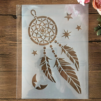 4Pcs A4 29*21cm Mandala Feather Tassel Net DIY Layering Stencils Painting Scrapbook Оцветяване Релефен албум Декоративен шаблон