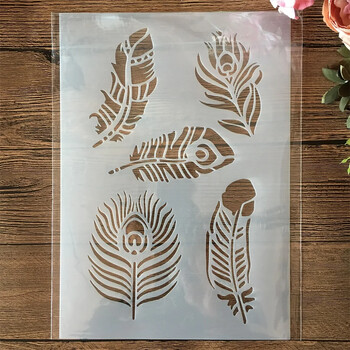 4Pcs A4 29*21cm Mandala Feather Tassel Net DIY Layering Stencils Painting Scrapbook Оцветяване Релефен албум Декоративен шаблон