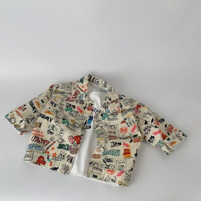 2024. aasta sügisene laste grafiti denim Jakcets Poiste lahtikäiv krae Mantel Tüdrukute vaba vabaaja ülerõivad Kardigan