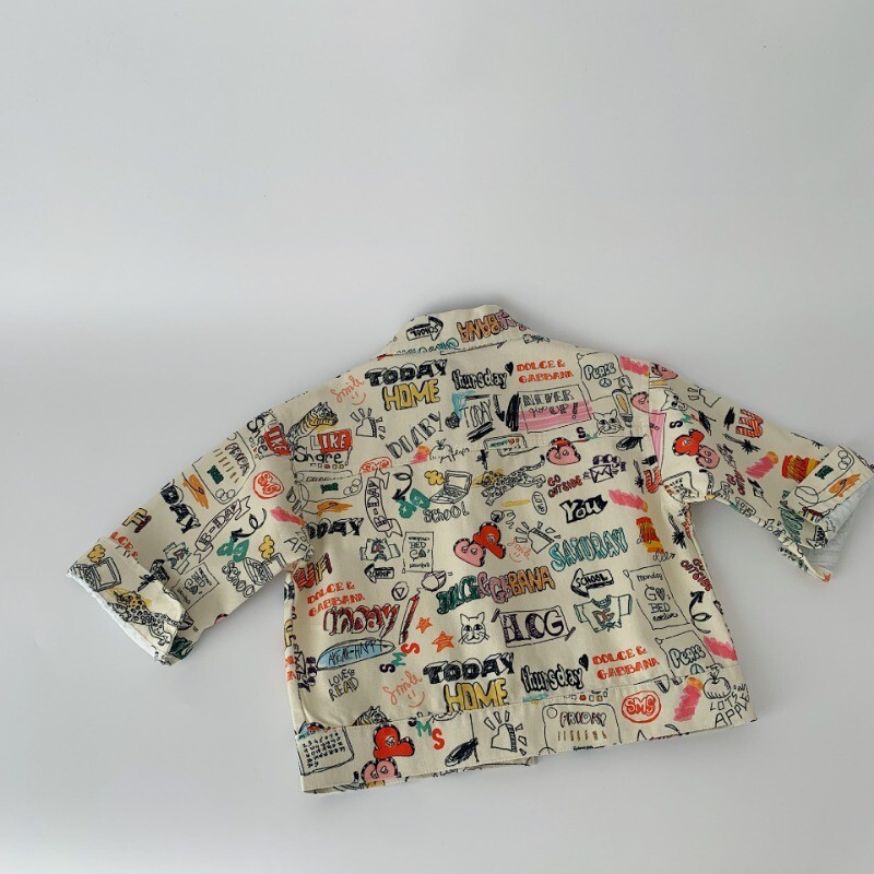 2024. aasta sügisene laste grafiti denim Jakcets Poiste lahtikäiv krae Mantel Tüdrukute vaba vabaaja ülerõivad Kardigan