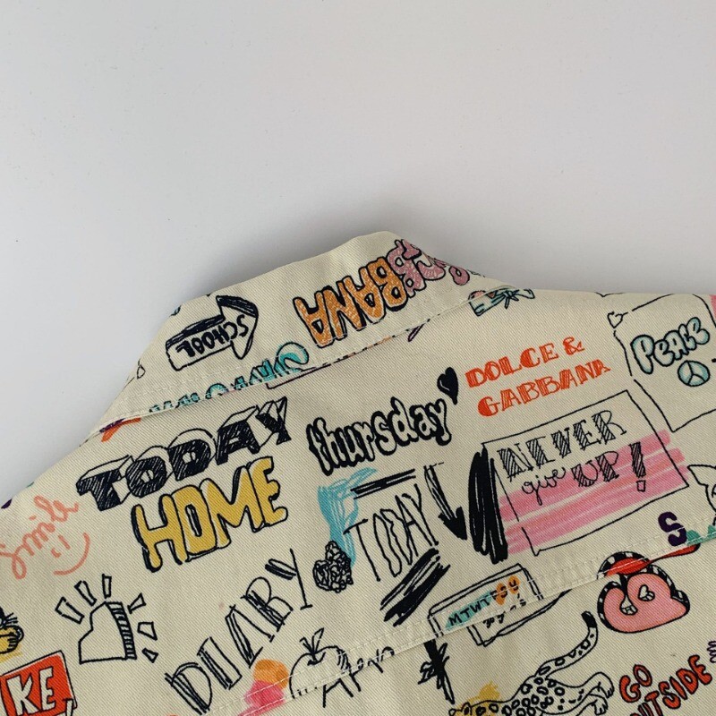 2024. aasta sügisene laste grafiti denim Jakcets Poiste lahtikäiv krae Mantel Tüdrukute vaba vabaaja ülerõivad Kardigan