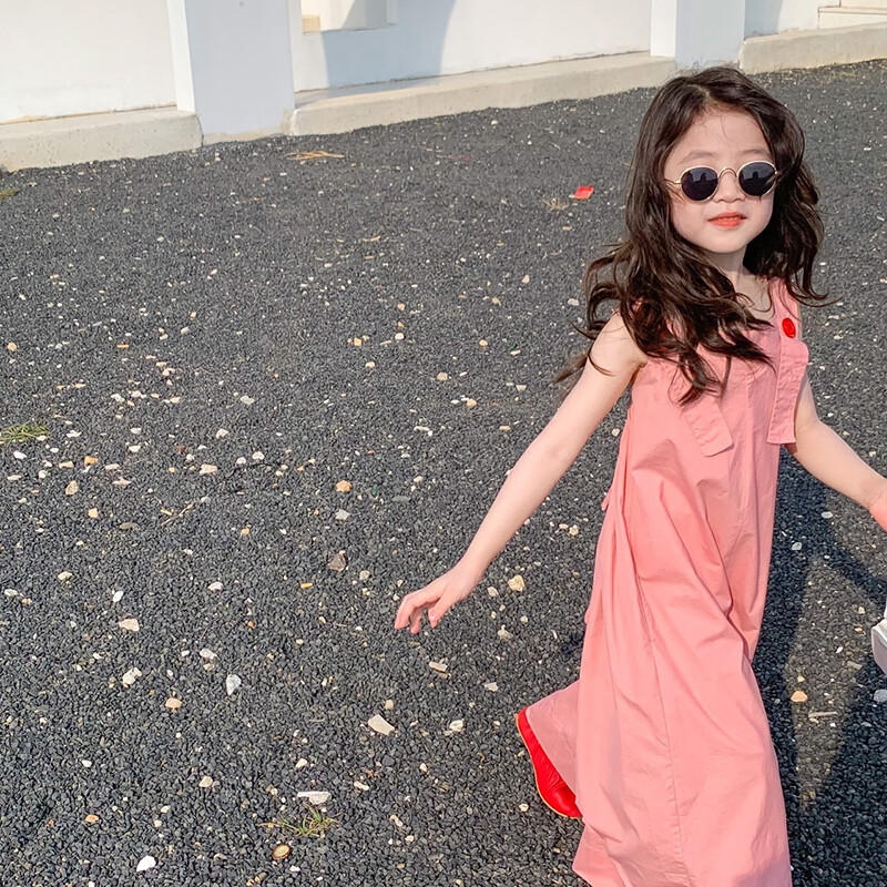 Suvised lapsed Tüdrukute Püksid Ühevärvilised õlapaeltega Jumpsuit Laia säärega püksid Puuvillane Beebi Tüdrukute Jumpsuits Lasteriided 3-8A