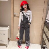 Streetwear εφηβικές παιδικές φόρμες τζιν ντεγκραντέ για κορίτσια 2023 Άνοιξη Φθινόπωρο 4-15 ετών Παιδικό κορίτσι μαύρο τζιν παντελόνι