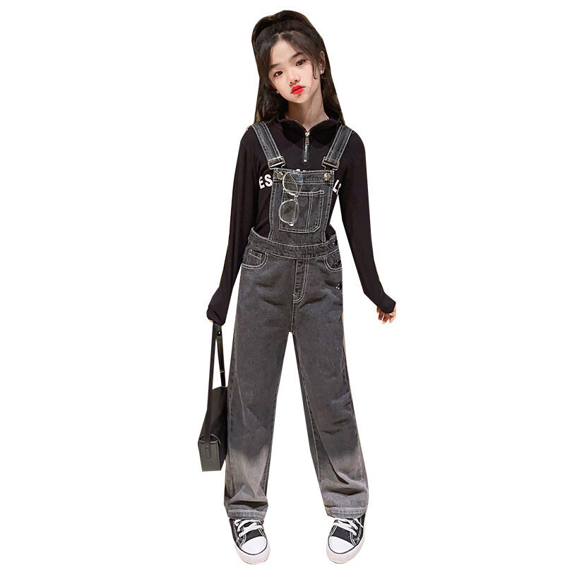 Streetwear εφηβικές παιδικές φόρμες τζιν ντεγκραντέ για κορίτσια 2023 Άνοιξη Φθινόπωρο 4-15 ετών Παιδικό κορίτσι μαύρο τζιν παντελόνι