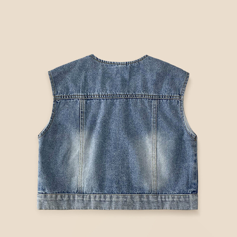 Dječji traper prsluk Jesen 2024. Novi korejski djevojački okrugli izrez Široka jakna bez rukava Modni svestrani prsluk za dječake