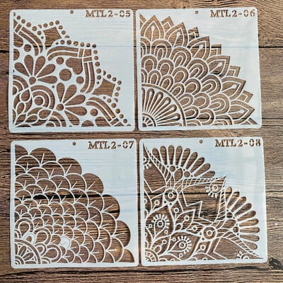 4 kom 15*15 cm 1/4 Mandala šablone kalup DIY predložak za crtanje kućnog uređenja lasersko rezanje zidni predložak šablon za slikanje pločica