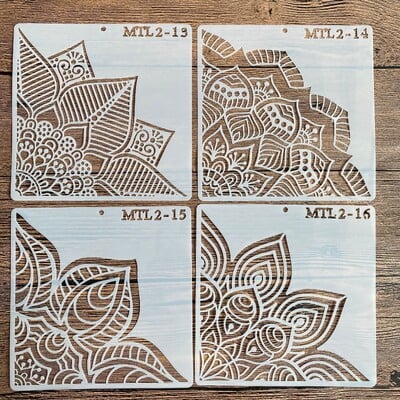 4tk 15*15cm 1/4 Mandala šabloonide vorm DIY kodukaunistamise joonistusmall laserlõikamine seinašabloon värvimisplaatide šabloon