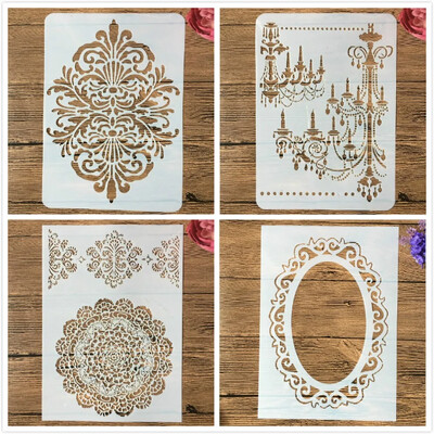 4Pcs/Set A4 29cm ogledalo luster Mandala DIY Šablone za slojeve Slikanje Spomenar Bojanje Album za utiskivanje Ukrasni predložak