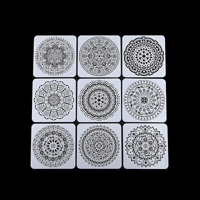 9 τεμ/συσκευασία 20*20 cm Mandala Στρογγυλή γεωμετρία DIY Στένσιλ στρώσεων ζωγραφικής Λεύκωμα ζωγραφικής Χρωματισμός ανάγλυφο διακοσμητικό πρότυπο άλμπουμ