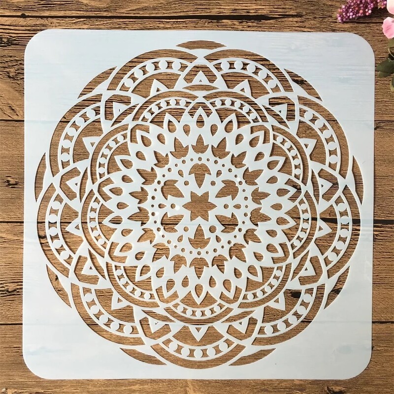 9 τεμ/συσκευασία 20*20 cm Mandala Στρογγυλή γεωμετρία DIY Στένσιλ στρώσεων ζωγραφικής Λεύκωμα ζωγραφικής Χρωματισμός ανάγλυφο διακοσμητικό πρότυπο άλμπουμ