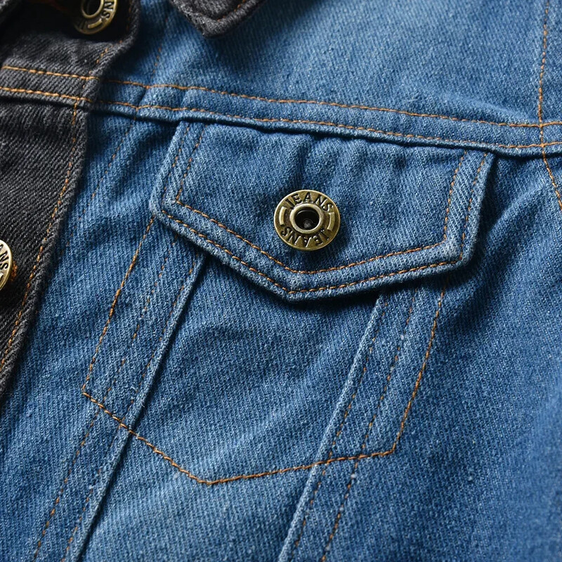 Dječja, ležerna traper jakna od 70-140 cm za dječake, crno-plava, modna ulična jean jakna za dječake sa spojenim bojama, spuštenim ovratnikom s rupom