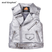 Mudkingdom για αγόρια για κορίτσια Κλασικό δερμάτινο γιλέκο μπουφάν για παιδικά μπουφάν PU Αμάνικο με πλήρη τσέπη με φερμουάρ Απλό παιδικό πανωφόρι