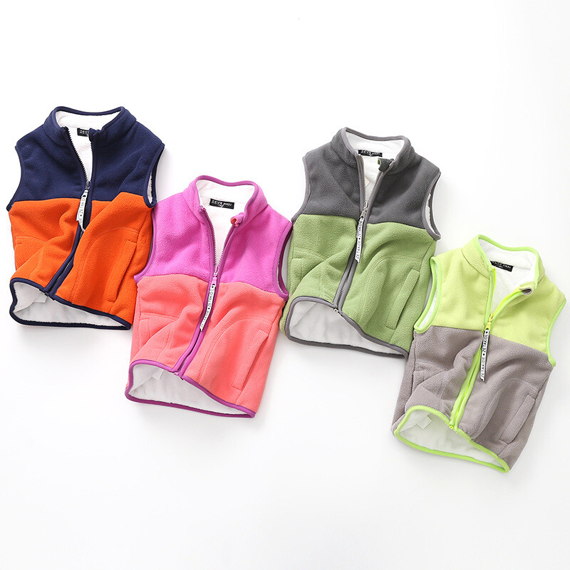 Zimski topli deblji dječji prsluk od flisa Patchwork, samostojeći ovratnik, prsluk za djevojčice i dječake za 90-140 cm