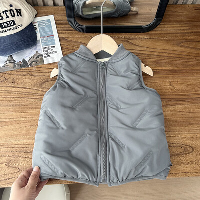 Beebitüdrukute poiste varrukateta vest, ühevärviline vest, väikelaste soojad riided 2024. aasta sügistalv 2–10-aastaste lasteriided