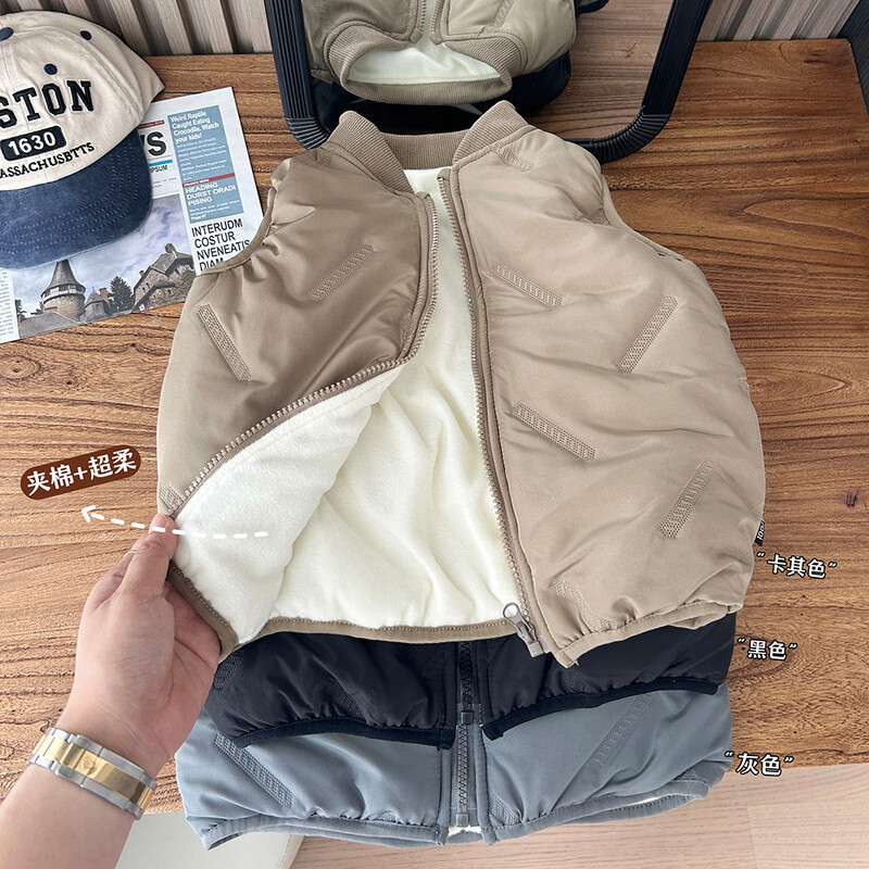 Beebitüdrukute poiste varrukateta vest, ühevärviline vest, väikelaste soojad riided 2024. aasta sügistalv 2–10-aastaste lasteriided