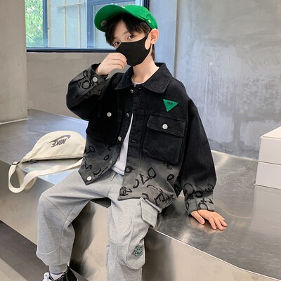 Kevadsügisene poiste vabaaja teksajakk 4–14-aastastele lastele, teksajakk, pika varrukaga mantel Lastele avarad topid XMP644