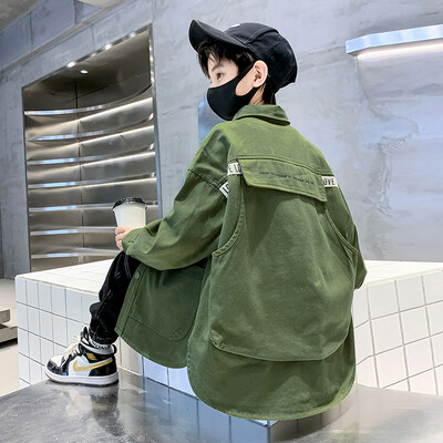 Kevadsügisene poiste vabaaja teksajakk 4–14-aastastele lastele, teksajakk, pika varrukaga mantel Lastele avarad topid XMP644