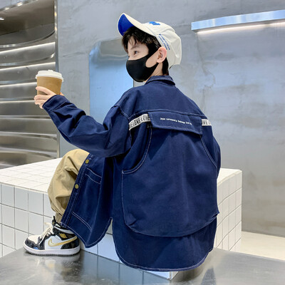 Kevadsügisene poiste vabaaja teksajakk 4–14-aastastele lastele, teksajakk, pika varrukaga mantel Lastele avarad topid XMP644