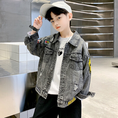 Kevadsügisene poiste vabaaja teksajakk 4–14-aastastele lastele, teksajakk, pika varrukaga mantel Lastele avarad topid XMP644