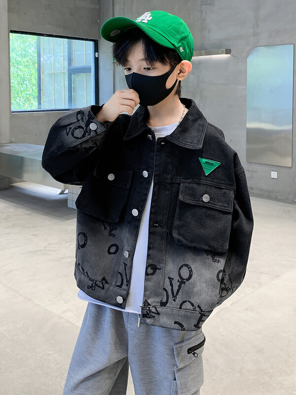 Kevadsügisene poiste vabaaja teksajakk 4–14-aastastele lastele, teksajakk, pika varrukaga mantel Lastele avarad topid XMP644