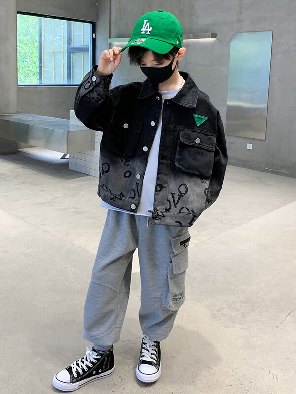 Kevadsügisene poiste vabaaja teksajakk 4–14-aastastele lastele, teksajakk, pika varrukaga mantel Lastele avarad topid XMP644