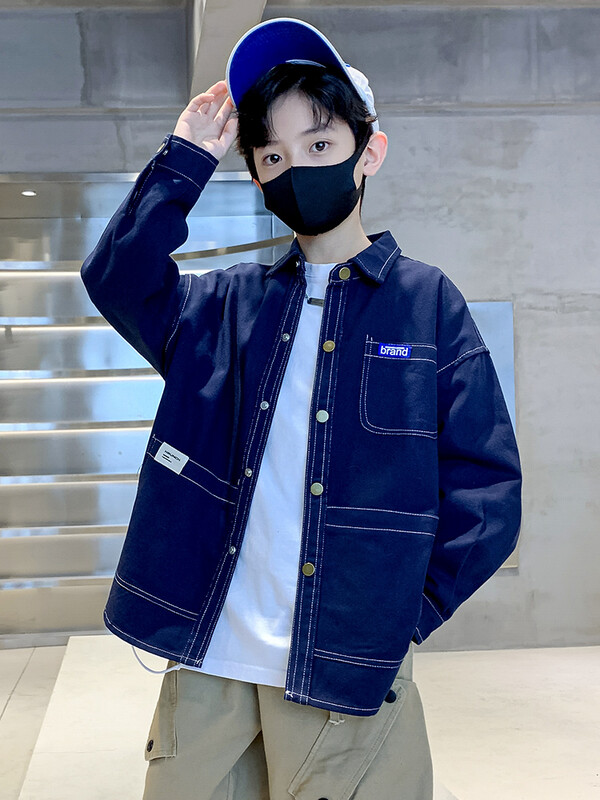 Kevadsügisene poiste vabaaja teksajakk 4–14-aastastele lastele, teksajakk, pika varrukaga mantel Lastele avarad topid XMP644