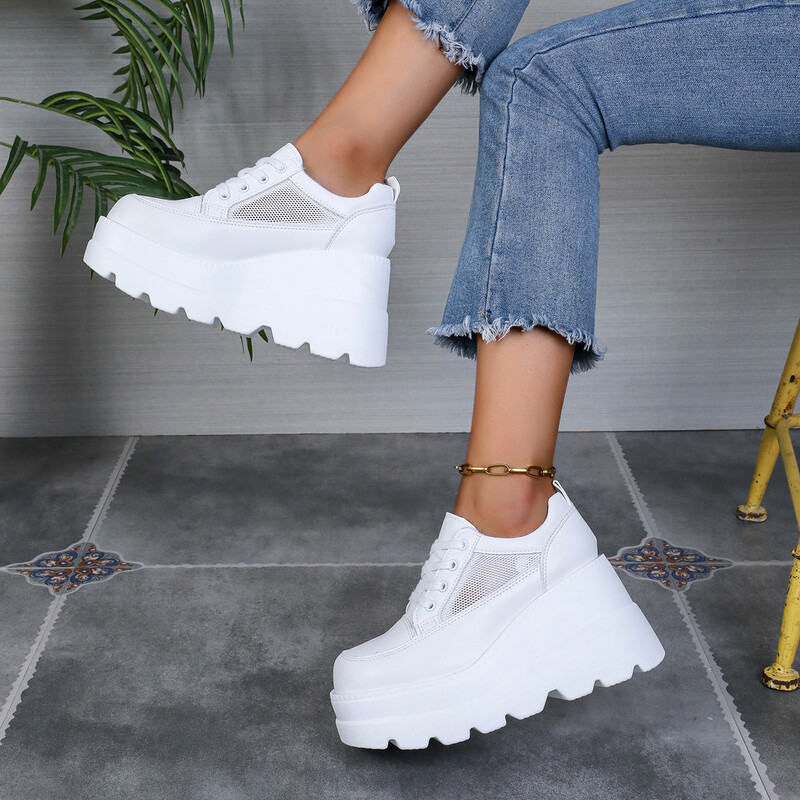 Λευκά παπούτσια που αυξάνουν το ύψος για γυναίκες 2024 άνοιξη και φθινόπωρο νέα φοιτήτρια κορεατικά γυναικεία παπούτσια με χοντρή σόλα γυναικεία παπούτσια