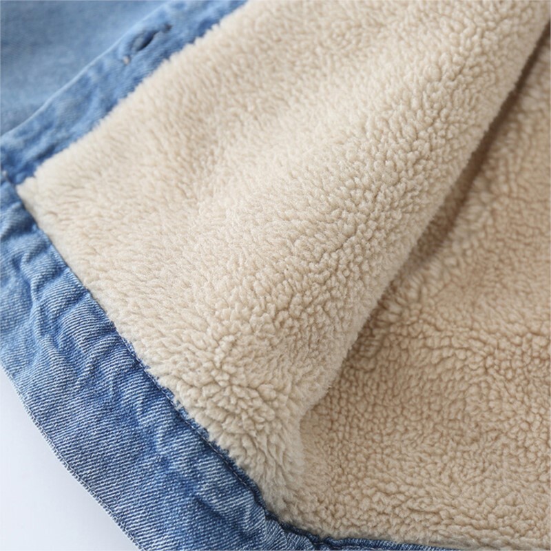 Jachetă din blugi pentru fete, toamnă iarnă coreeană 2024, urs de desene animate, cu glugă, plus catifea, haină de exterior pentru băiat, 1-6 ani, ținută parka pentru copii