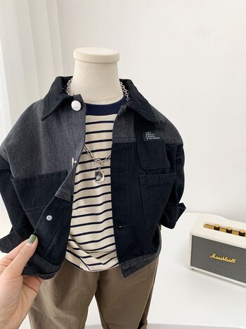 Μπουφάν 2-9 Y Baby Boy Korean Patchwork τζιν μπουφάν 2024 New toddler όμορφο casual μοντέρνο παλτό για παιδικά ανοιξιάτικα φθινοπωρινά ρούχα