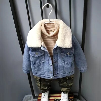 Jachetă nouă de blugi pentru copii, pentru toamnă și iarnă, băiat frumos și de pluș, jachetă groasă pentru copii, haină caldă coreeană