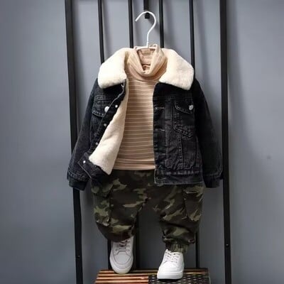 Jachetă nouă de blugi pentru copii, pentru toamnă și iarnă, băiat frumos și de pluș, jachetă groasă pentru copii, haină caldă coreeană