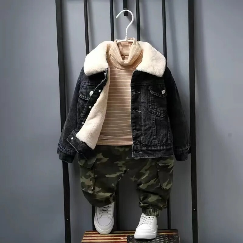 Jachetă nouă de blugi pentru copii, pentru toamnă și iarnă, băiat frumos și de pluș, jachetă groasă pentru copii, haină caldă coreeană
