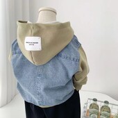 Kevadine sügisene teksajakk poisile, tüdrukule, uus korea versioon, moodne lapiline kapuutsiga mantel, vabaaja lasteriided