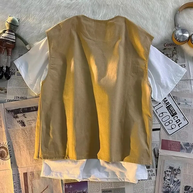 Tüdrukute, poiste, varrukateta vest, laste tantsuetenduse topid, teismeliste tänavarõivad 2024. aasta suvi 4–12-aastaste lasteriided