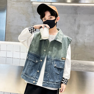 Îmbrăcăminte pentru copii Vestă de blugi băieți Buzunar mare pentru copii, primăvară, vară, vestă de jeans, jachetă fără mâneci, îmbrăcăminte exterioară, vestă pentru băiat, top casual