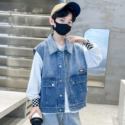 Îmbrăcăminte pentru copii Vestă de blugi băieți Buzunar mare pentru copii, primăvară, vară, vestă de jeans, jachetă fără mâneci, îmbrăcăminte exterioară, vestă pentru băiat, top casual