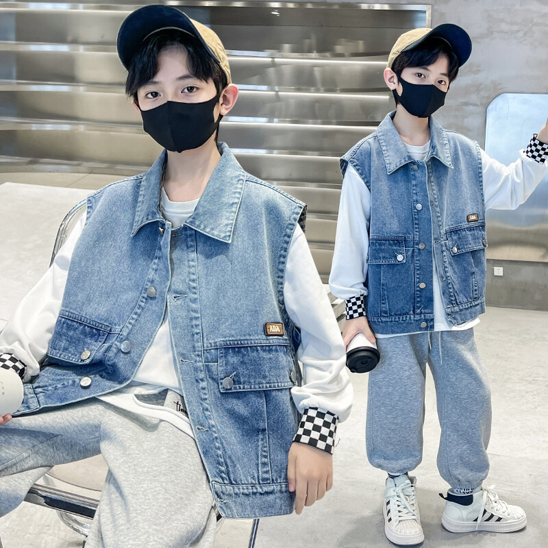 Îmbrăcăminte pentru copii Vestă de blugi băieți Buzunar mare pentru copii, primăvară, vară, vestă de jeans, jachetă fără mâneci, îmbrăcăminte exterioară, vestă pentru băiat, top casual
