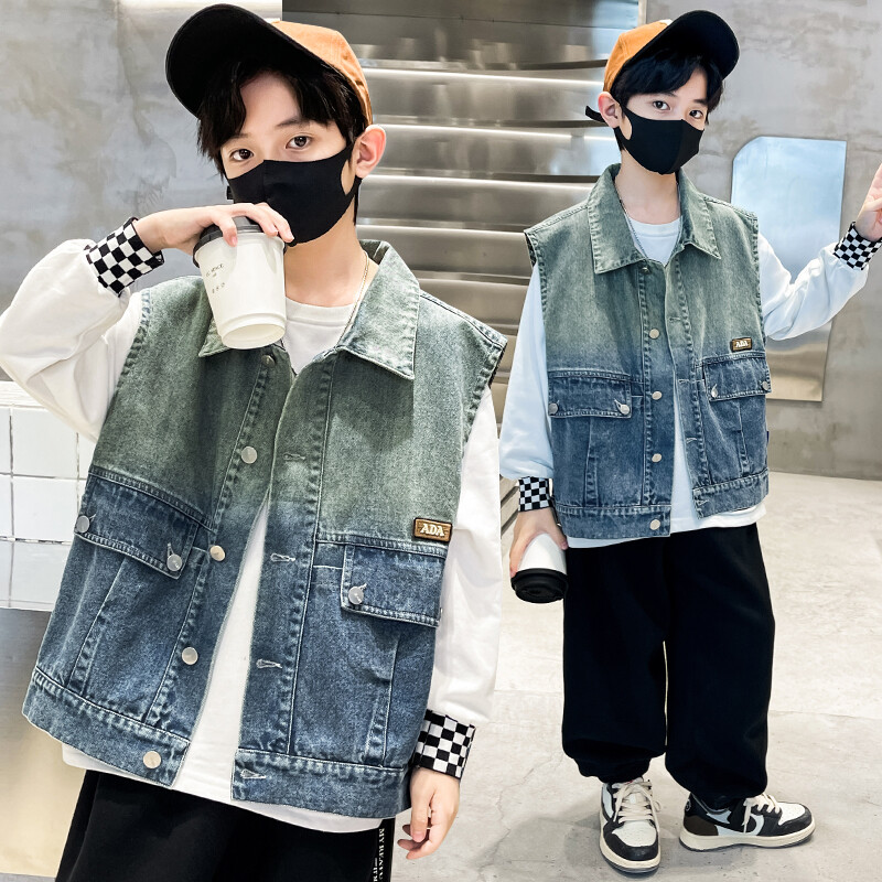 Îmbrăcăminte pentru copii Vestă de blugi băieți Buzunar mare pentru copii, primăvară, vară, vestă de jeans, jachetă fără mâneci, îmbrăcăminte exterioară, vestă pentru băiat, top casual