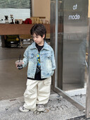 Αγόρια Κοριτσίστικα Τζιν Μπουφάν Άνοιξη Φθινόπωρο Πλυμένο Μπλε Μακρυμάνικο Χαλαρό Τζιν Μπουφάν 2-10 Χρόνια Παιδικά Μπλουζάκια Εξωτερικά ρούχα