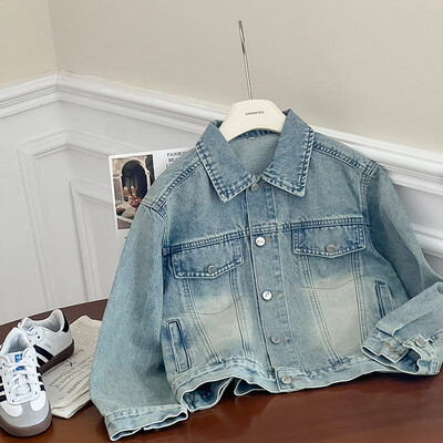 Αγόρια Κοριτσίστικα Τζιν Μπουφάν Άνοιξη Φθινόπωρο Πλυμένο Μπλε Μακρυμάνικο Χαλαρό Τζιν Μπουφάν 2-10 Χρόνια Παιδικά Μπλουζάκια Εξωτερικά ρούχα