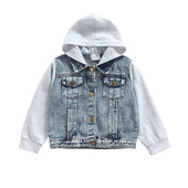 VISgogo Kids Bebe Djevojčice Dječaci Denim Patchwork Kaput s dugim rukavima Jakna s kapuljačom Jeans majice Proljetno Jesen Odjevne kombinacije 2-7 godina