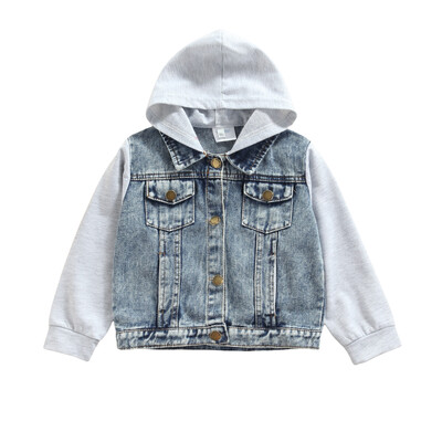 VISgogo Kids Bebe Djevojčice Dječaci Denim Patchwork Kaput s dugim rukavima Jakna s kapuljačom Jeans majice Proljetno Jesen Odjevne kombinacije 2-7 godina