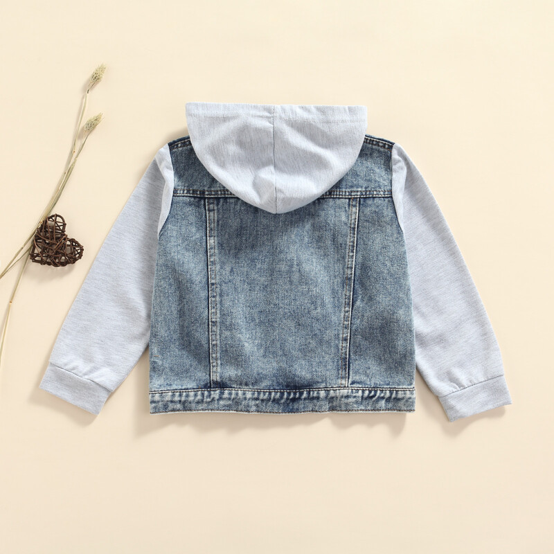 VISgogo Kids Bebe Djevojčice Dječaci Denim Patchwork Kaput s dugim rukavima Jakna s kapuljačom Jeans majice Proljetno Jesen Odjevne kombinacije 2-7 godina