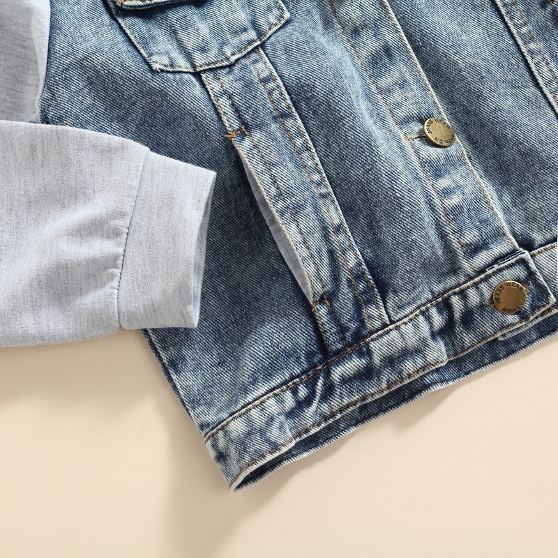 VISgogo Kids Bebe Djevojčice Dječaci Denim Patchwork Kaput s dugim rukavima Jakna s kapuljačom Jeans majice Proljetno Jesen Odjevne kombinacije 2-7 godina